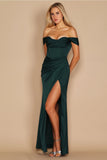 Dylan & Davids Corset Satin Off Shoulder Prom Dress with High Slit and Strappy Back DD1249
