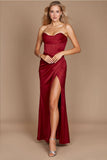 Dylan & Davids Corset Satin Off Shoulder Prom Dress with High Slit and Strappy Back DD1249