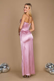 Dylan & Davids Satin Corset Cowl Neck Prom Dress with Slit