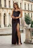 Dylan & Davids Satin Corset Cowl Neck Prom Dress with Slit