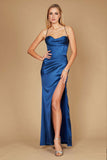Dylan & Davids Satin Corset Cowl Neck Prom Dress with Slit