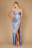 Dylan & Davids Satin Corset Cowl Neck Prom Dress with Slit