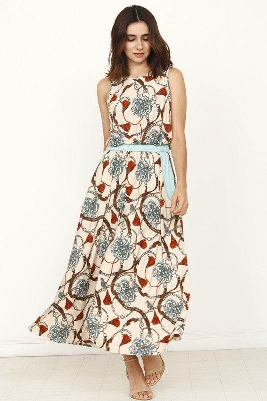 Blouson Chain Tassel Print Cropped Jumpsuit - Rosa Apparel