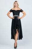 Embellished off the shoulder, trance lace and chelsea chiffon fabric, Lila high-low surplus dress