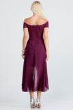Embellished off the shoulder, trance lace and chelsea chiffon fabric, Lila high-low surplus dress