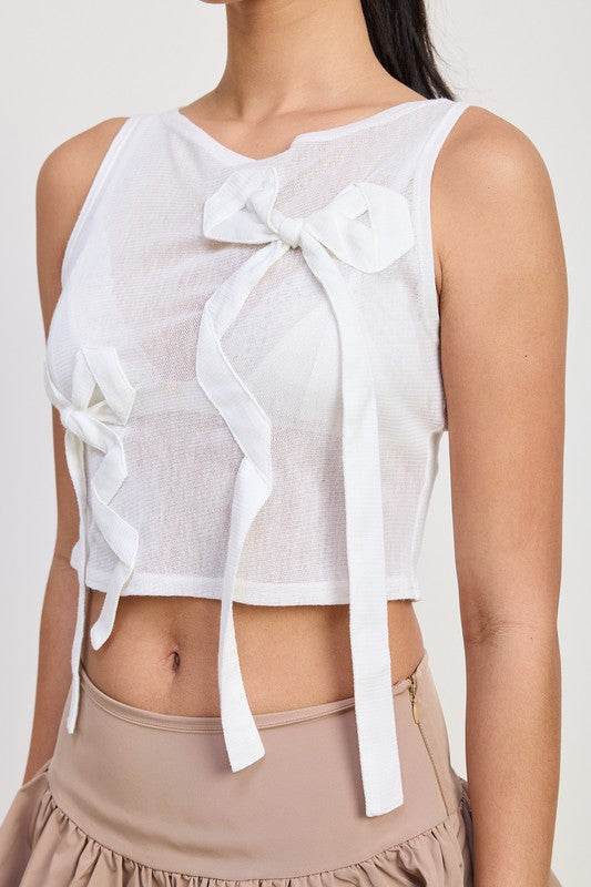 SLEEVELESS SHEER BOW TOP - Rosa Apparel