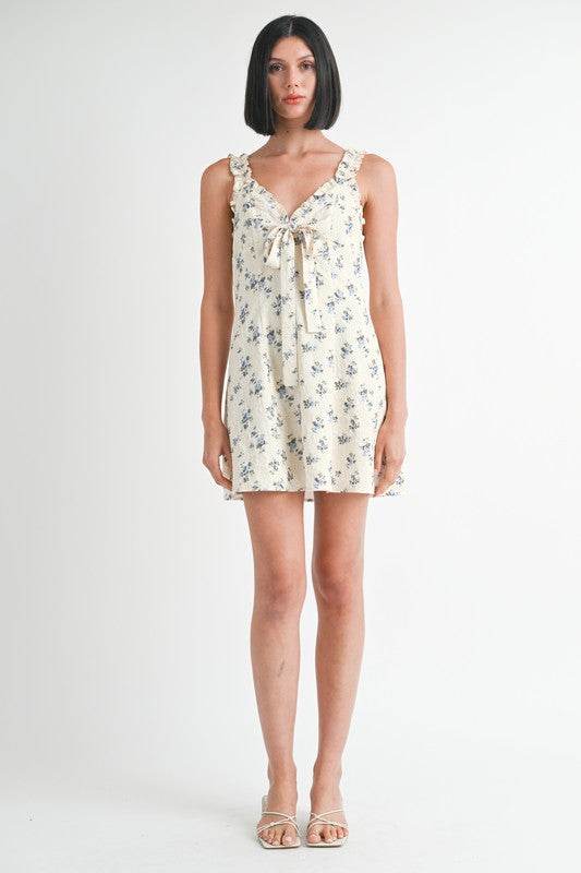 Emory Park V-Neck Ruffle Bow Tie Mini Dress - Rosa Apparel