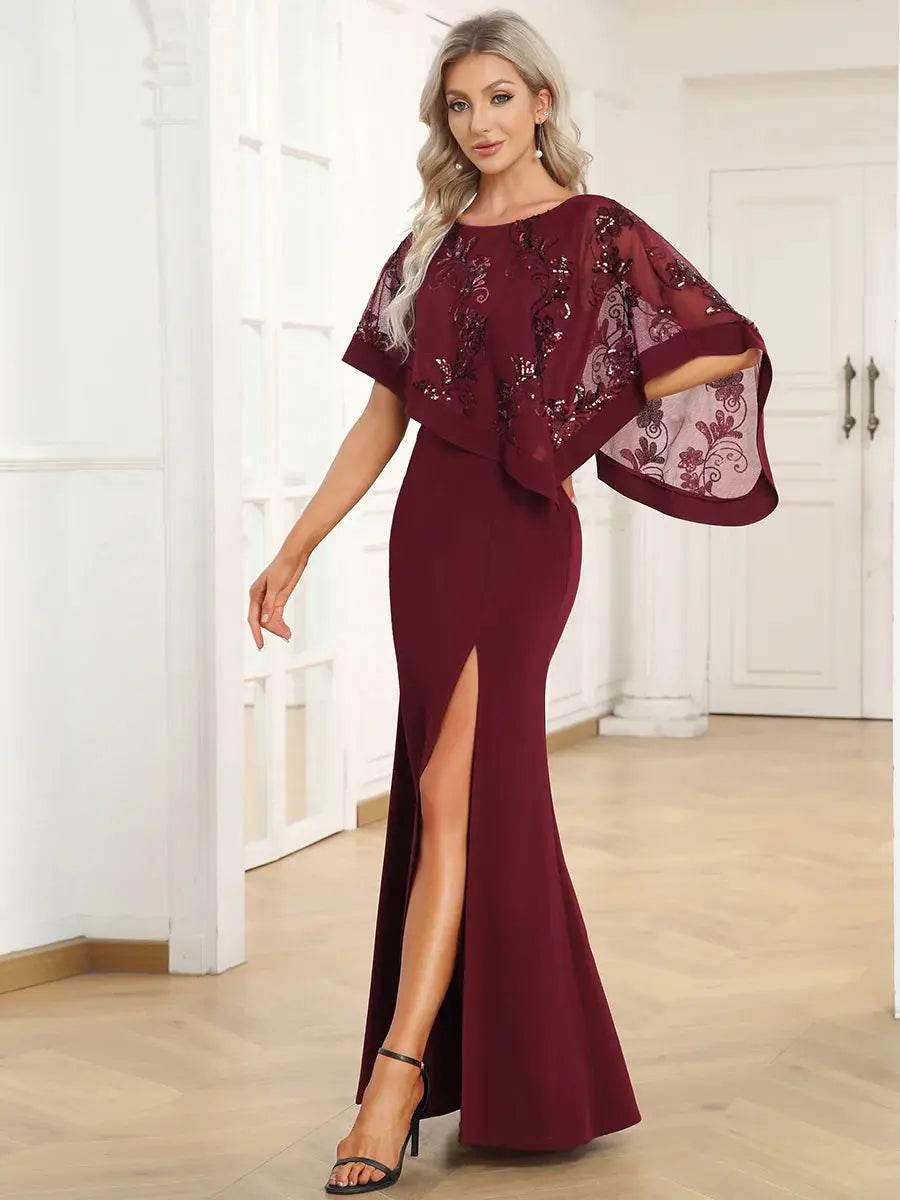 Ever Pretty Floor Length Side Split Round Neck Cover Sleeves Dress - Rosa Apparel