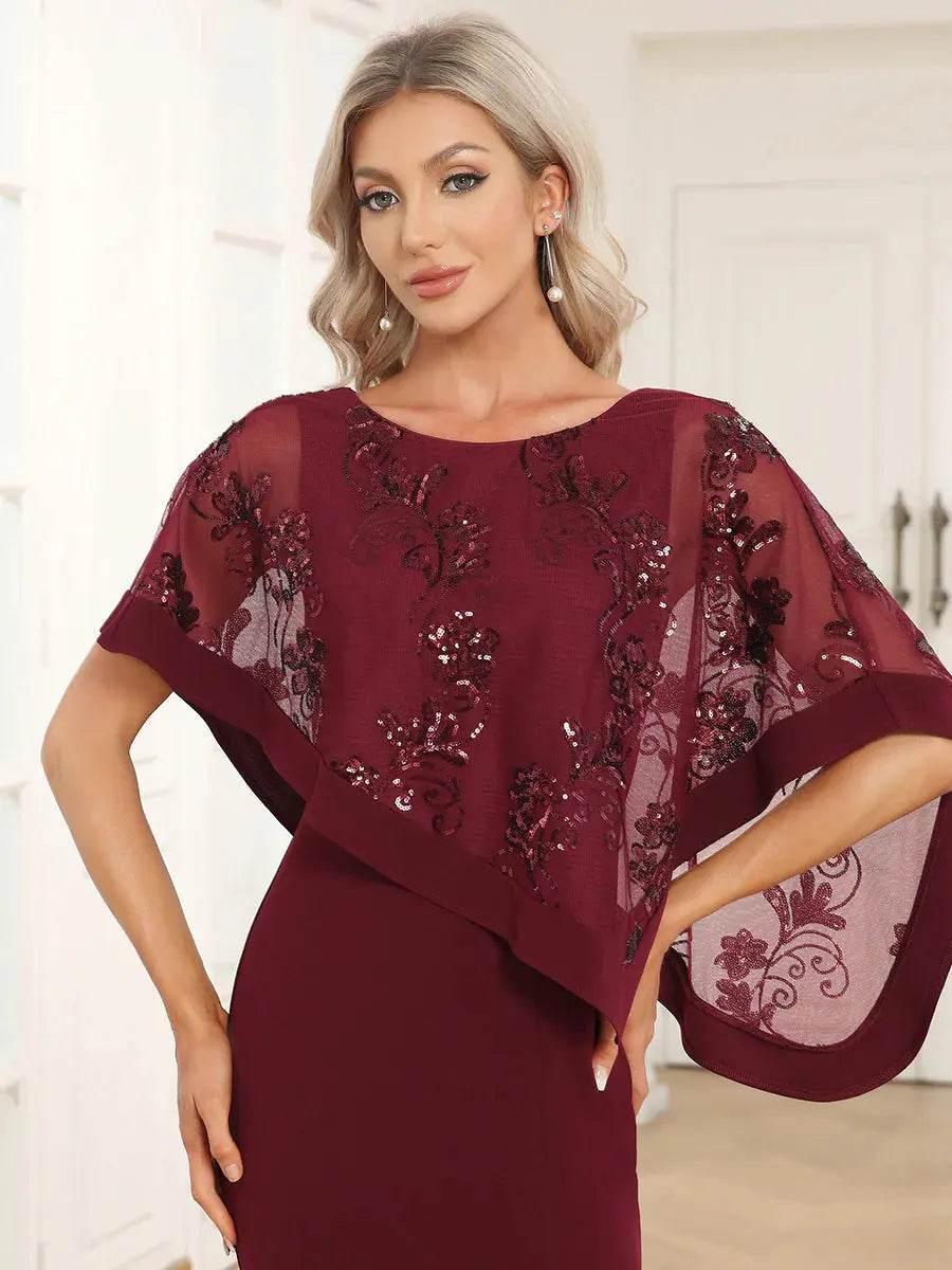 Ever Pretty Floor Length Side Split Round Neck Cover Sleeves Dress - Rosa Apparel