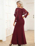 Ever Pretty Floor Length Side Split Round Neck Cover Sleeves Dress - Rosa Apparel