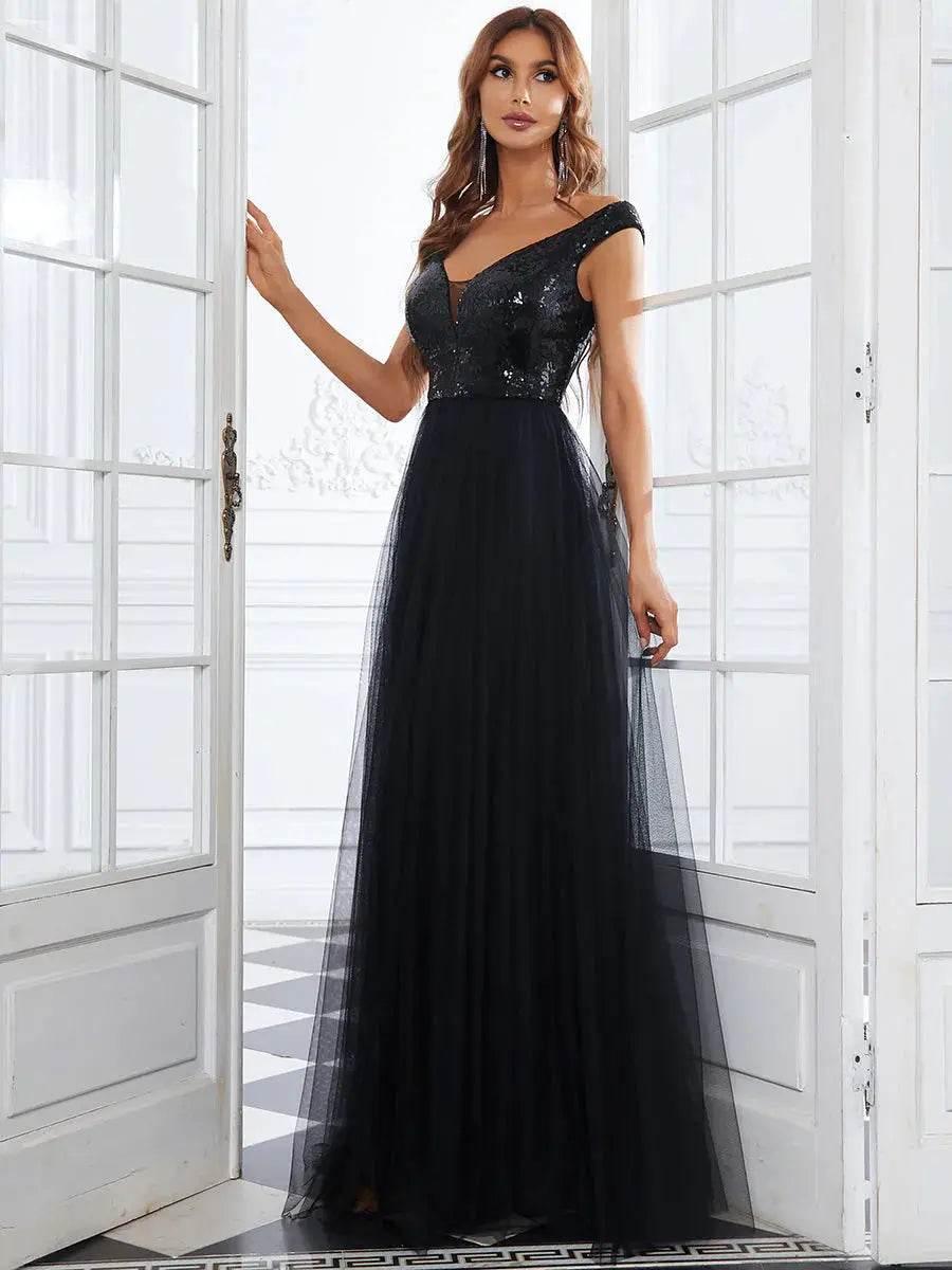 Ever Pretty High Waist Tulle & Sequin Sleeveless V-neck Dress Ever Pretty High Waist Tulle & Sequin Sleeveless V-neck Dress