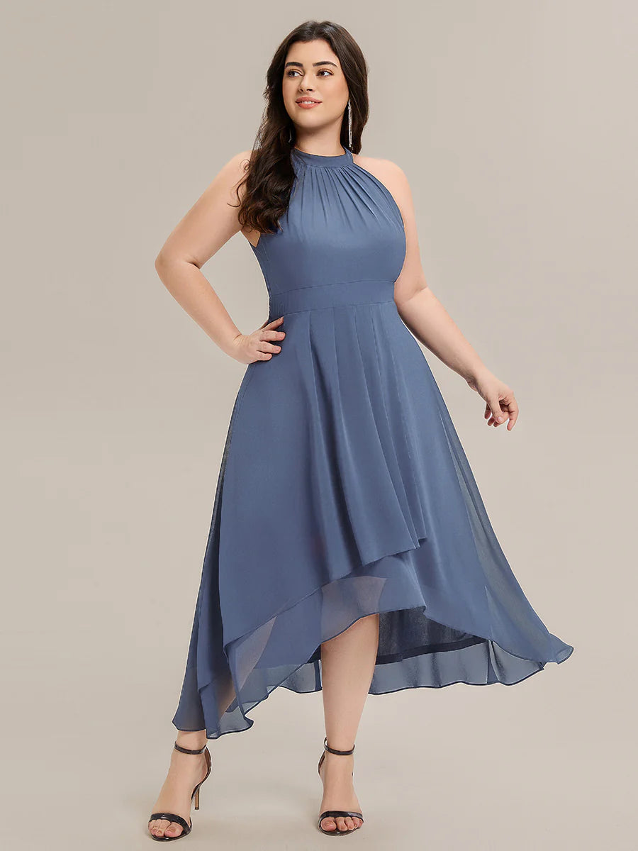 Halter Neck High-Low Chiffon Dress Wedding Guest | Rosa Apparel Halter Neck High-Low Chiffon Dress Wedding Guest | Rosa Apparel