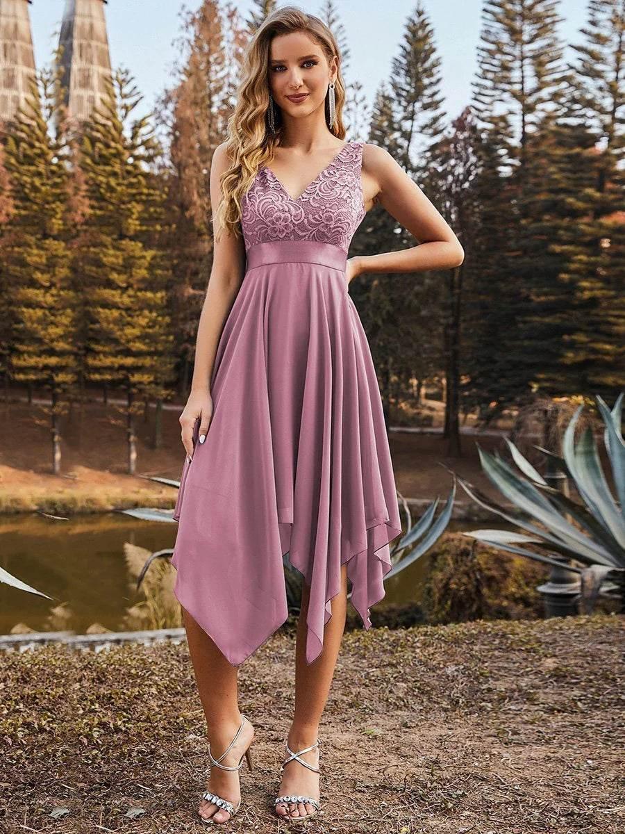 Ever Pretty V-neck Lace Chiffon A-Line Sleeveless Prom Dress - Rosa Apparel
