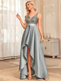 Ever Pretty Backless V-Neck Asymmetric Skirt Sleeveless Sparkly Prom Dress - Rosa Apparel