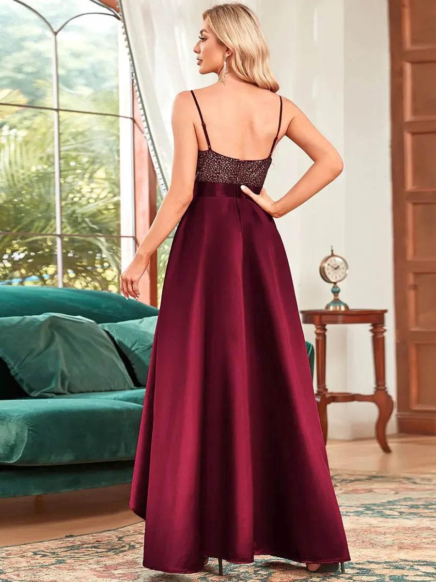 Ever Pretty Backless V-Neck Asymmetric Skirt Sleeveless Sparkly Prom Dress - Rosa Apparel