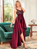 Ever Pretty Backless V-Neck Asymmetric Skirt Sleeveless Sparkly Prom Dress - Rosa Apparel