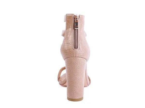 FELICITY Zip Up Croc Textured Open Toe Sandals - Rosa Apparel