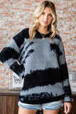 First Love Full Size Abstract Pattern Contrast Feather Yarn Sweater - Rosa Apparel