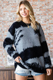 First Love Full Size Abstract Pattern Contrast Feather Yarn Sweater - Rosa Apparel