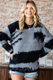 First Love Full Size Abstract Pattern Contrast Feather Yarn Sweater - Rosa Apparel