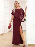 Ever Pretty Floor Length Side Split Round Neck Cover Sleeves Dress - Rosa Apparel