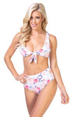 Floral Print and Striped Pattern Bikini Swimwear - Rosa Apparel
