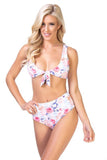 Floral Print and Striped Pattern Bikini Swimwear - Rosa Apparel