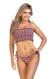 Floral Ruched Bikini Top And Tie Side Bottom Set - Rosa Apparel
