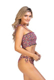 Floral Ruched Bikini Top And Tie Side Bottom Set - Rosa Apparel