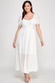 Front Tie Puff Sleeve Tiered Maxi Dress in White – Plus Size Elegance | Rosa Apparel - Rosa Apparel