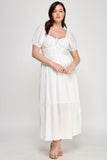 Front Tie Puff Sleeve Tiered Maxi Dress in White – Plus Size Elegance | Rosa Apparel - Rosa Apparel