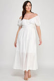 Front Tie Puff Sleeve Tiered Maxi Dress in White – Plus Size Elegance | Rosa Apparel - Rosa Apparel