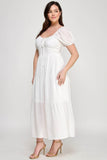 Front Tie Puff Sleeve Tiered Maxi Dress in White – Plus Size Elegance | Rosa Apparel - Rosa Apparel