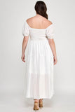 Front Tie Puff Sleeve Tiered Maxi Dress in White – Plus Size Elegance | Rosa Apparel - Rosa Apparel