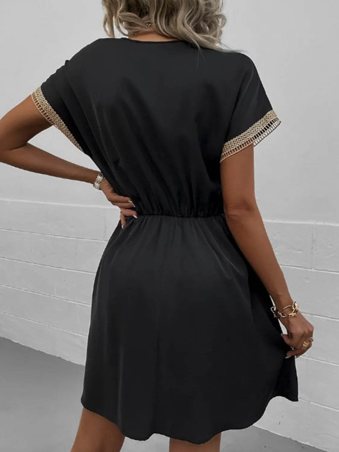 Full Size Tassel V-Neck Short Sleeve Dress Plus Size - Rosa Apparel