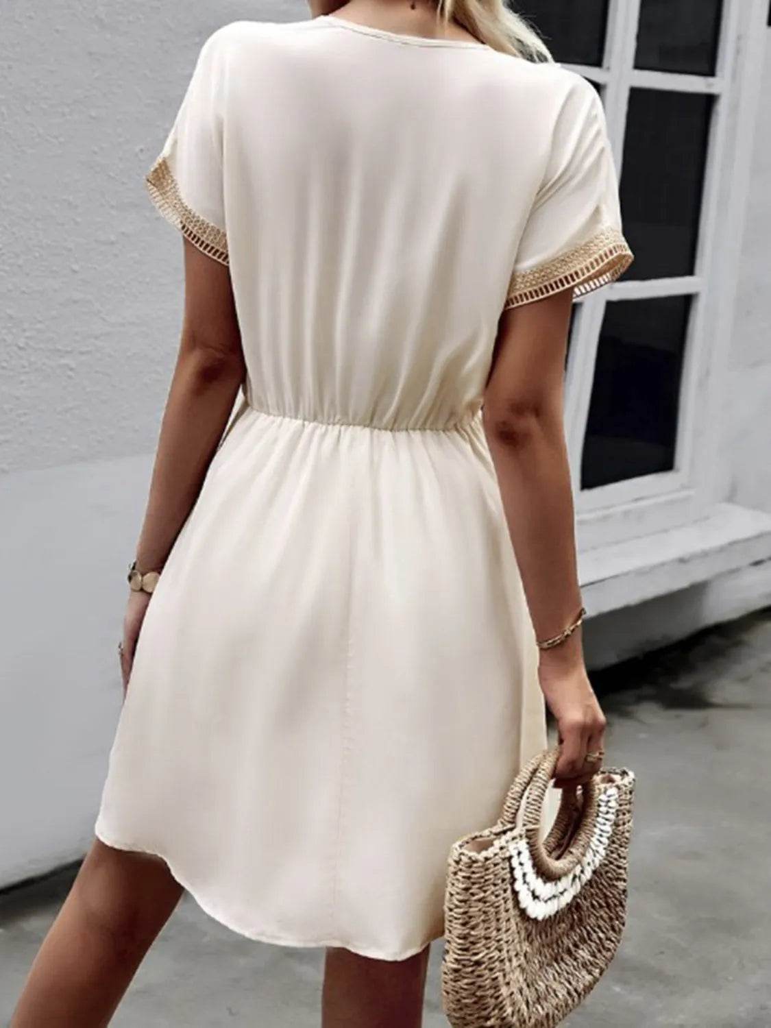 Full Size Tassel V-Neck Short Sleeve Dress Plus Size - Rosa Apparel