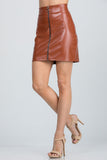 Functional open zipper faux leather mini skirt