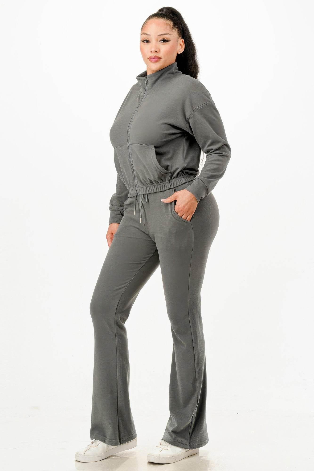 Grey Soft Zip-Up Tracksuit Set – Women’s Two-Piece Loungewear - Rosa Apparel