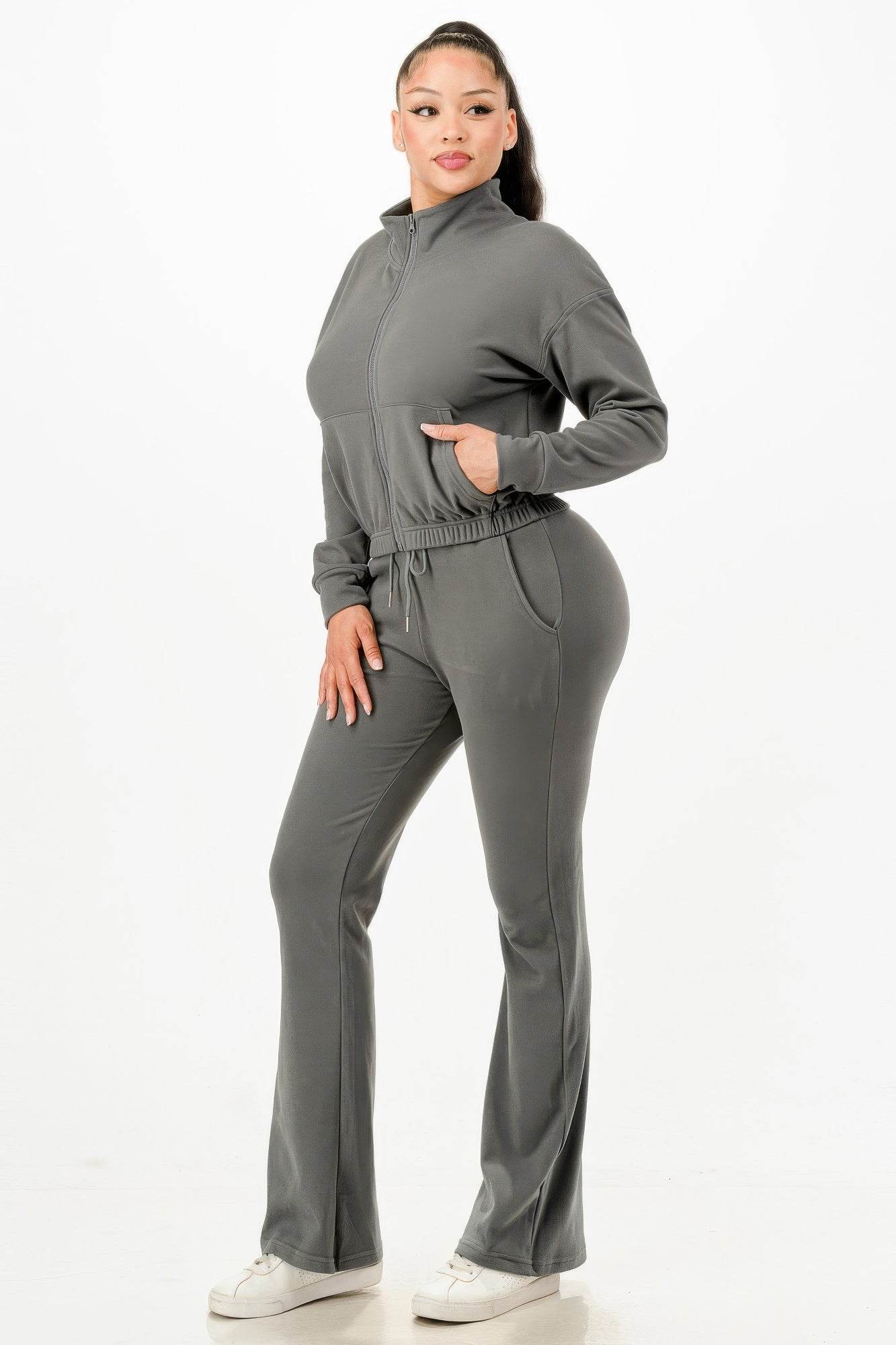 Grey Soft Zip-Up Tracksuit Set – Women’s Two-Piece Loungewear - Rosa Apparel