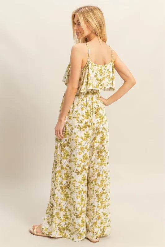 HYFVE Floral Print Spaghetti Strap Wide Leg Jumpsuit - Rosa Apparel
