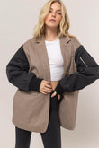 HYFVE Herringbone Mixed Media Contrast Long Sleeve Blazer - Rosa Apparel