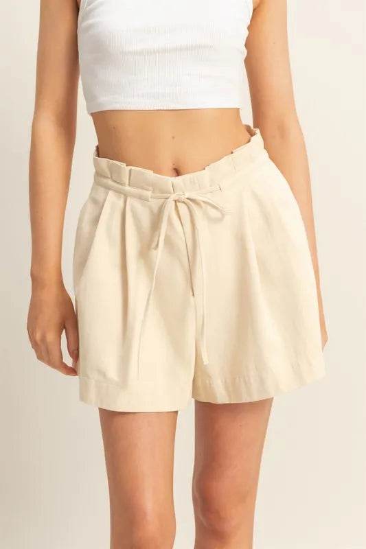 HYFVE High-Waisted Washed Twill Paperbag Shorts - Rosa Apparel