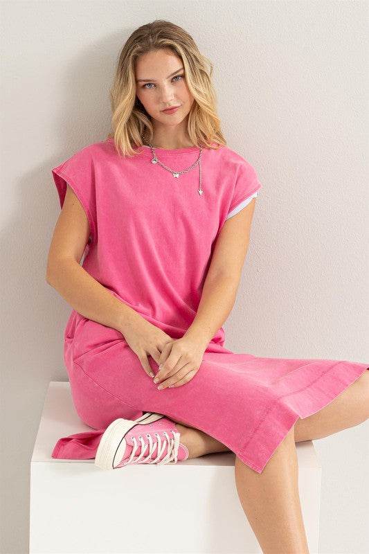 HYFVE Casual Comfy Sleeveless Regular Fit Round Neck Midi Dress - Rosa Apparel
