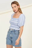 HYFVE Cotton Candy Smocked Puff Sleeves Striped Crop Top - Rosa Apparel