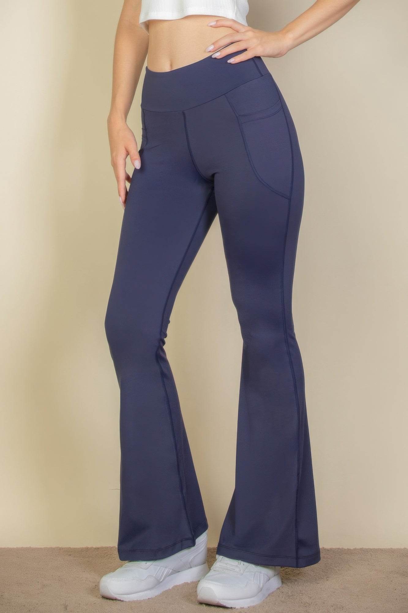 High Waist Side Pocket Flare Leggings - Rosa Apparel