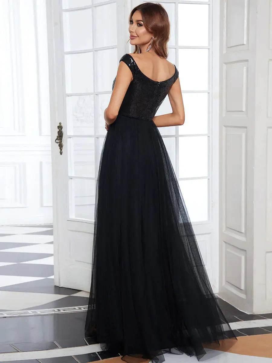 Ever Pretty High Waist Tulle & Sequin Sleeveless V-neck Dress - Rosa Apparel