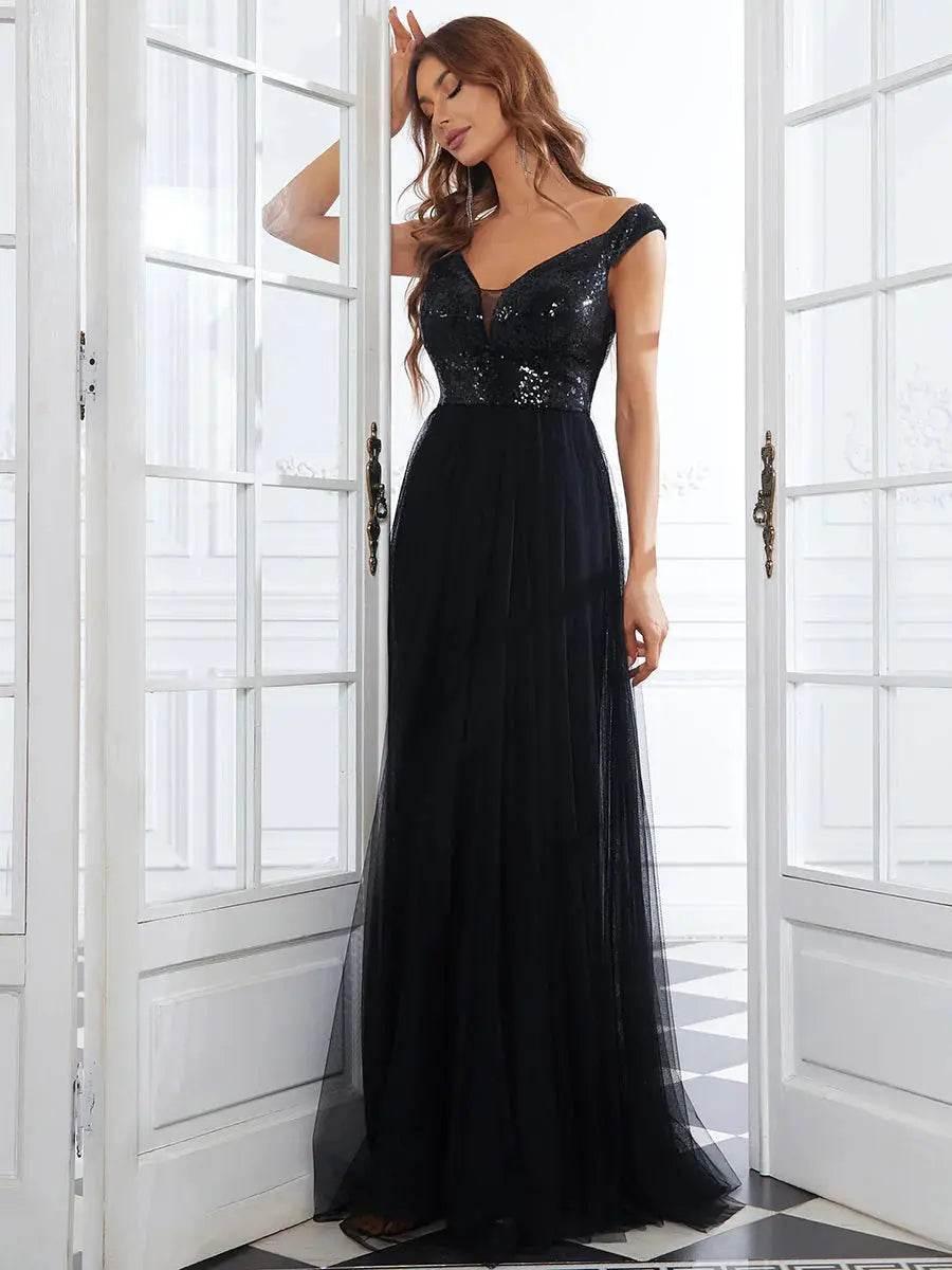 Ever Pretty High Waist Tulle & Sequin Sleeveless V-neck Dress - Rosa Apparel