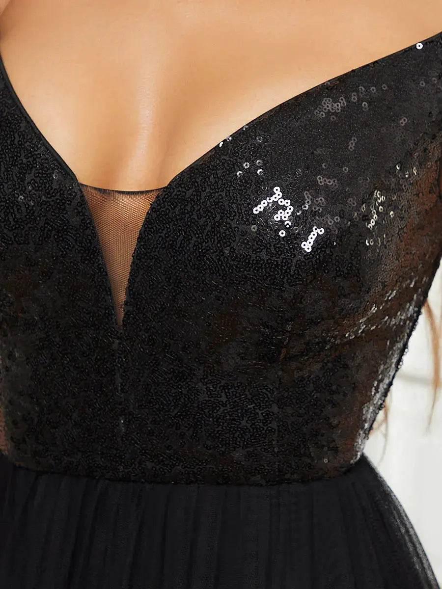 Ever Pretty High Waist Tulle & Sequin Sleeveless V-neck Dress - Rosa Apparel