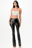 High waist PU leather fitted thighs bell bottom flare-leg pants