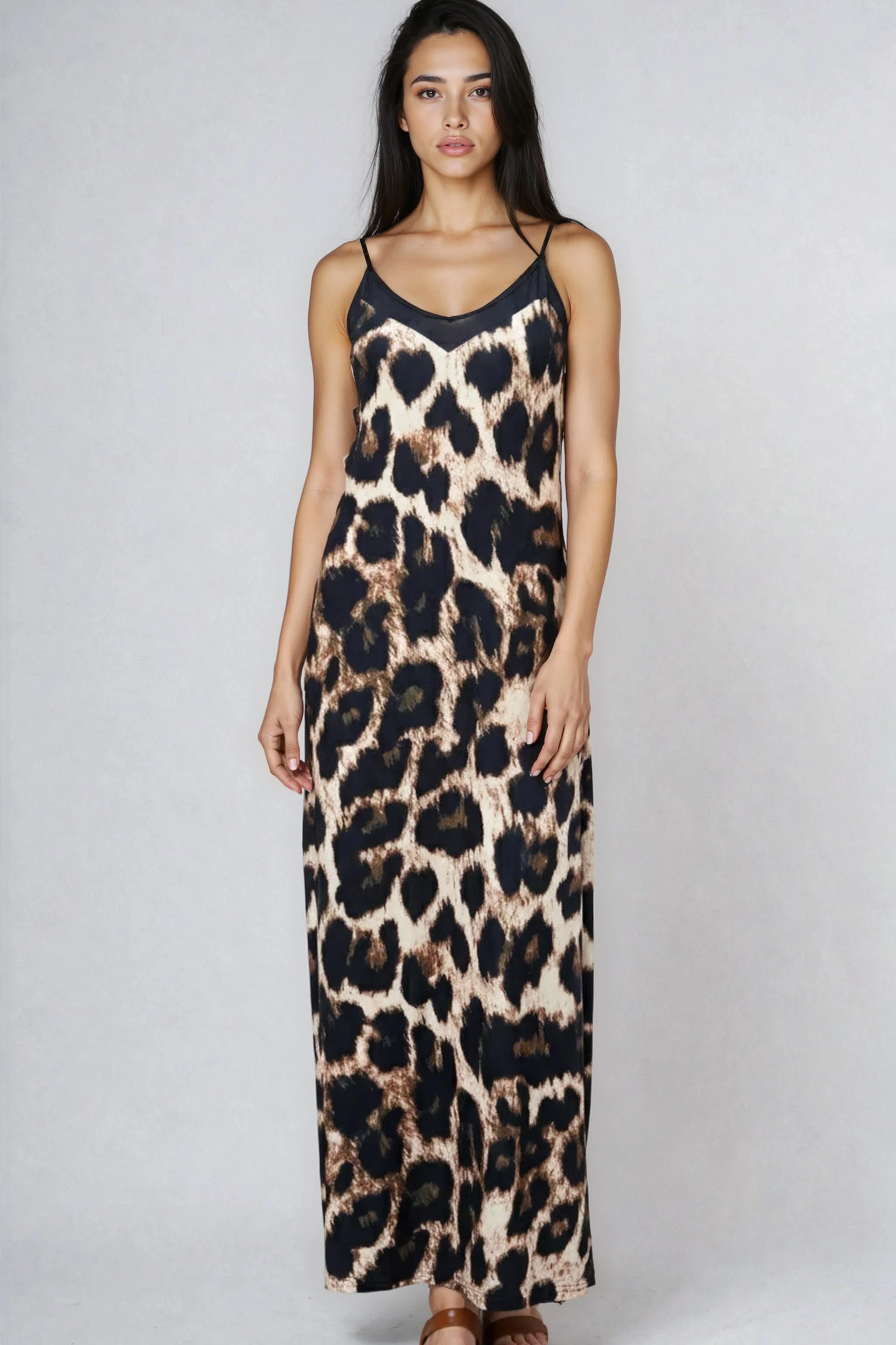 Miss Sparkling Animal Print Maxi Slip Dress